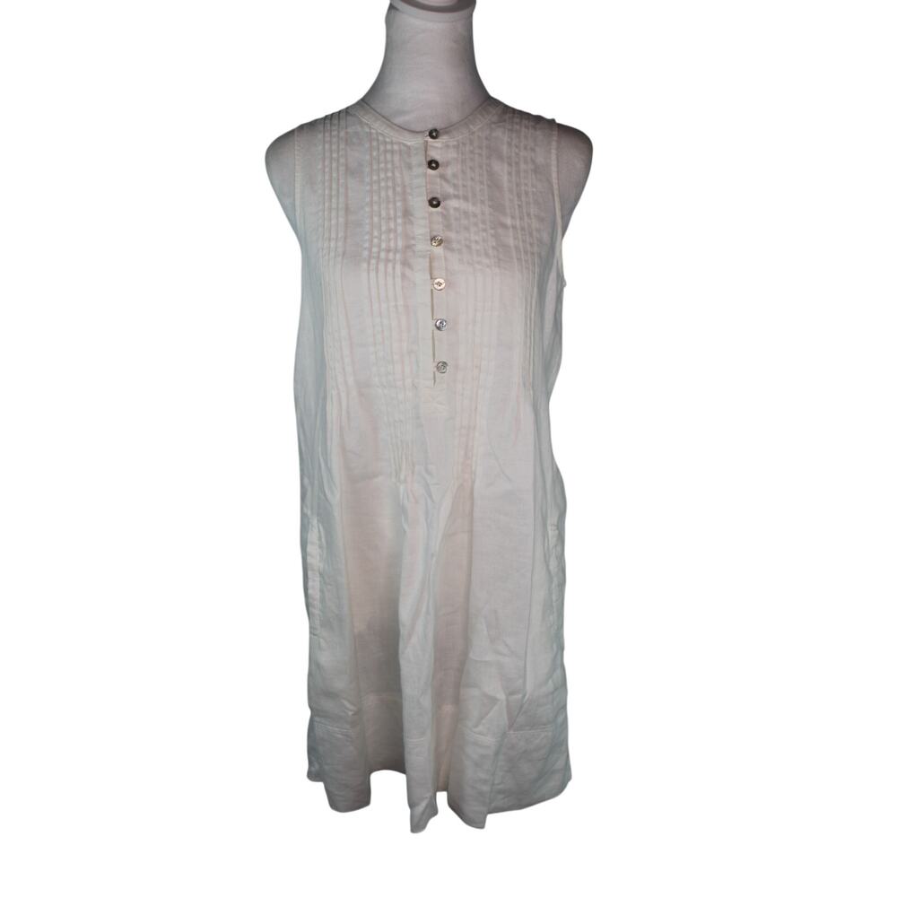 Quince 100% Linen Pintuck Button Front Dress Knee Length Pockets Small - Picture 2 of 8